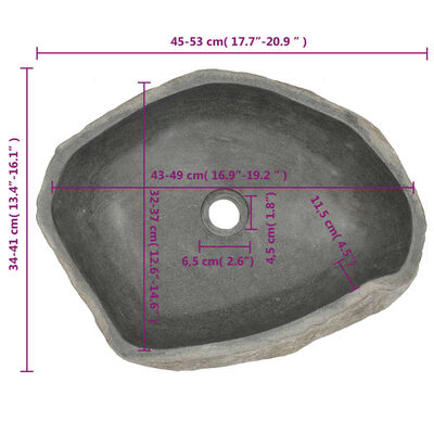 vidaXL Umývadlo, riečny kameň, oválne 45-53 cm