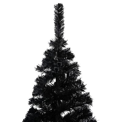 vidaXL Osvetlený umelý vianočný stromček+stojan, čierny 150 cm, PVC