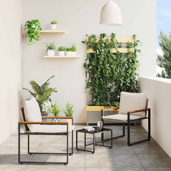 vidaXL Sady n&aacute;bytku s vank&uacute;&scaron;om 3 pcs Bežov&aacute; a smotanovo biela Ratan