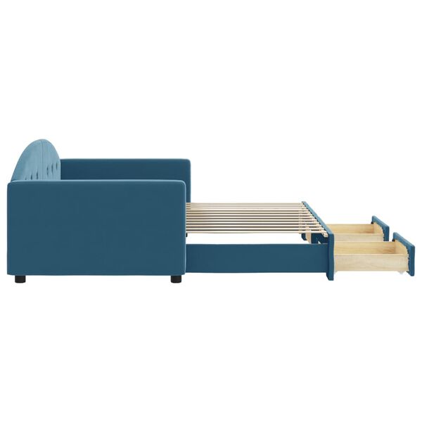 vidaXL Rozkladacia denn&aacute; posteľ so z&aacute;suvkami modr&aacute; 90x200 cm zamat