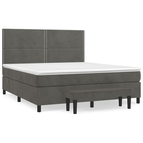 vidaXL Posteľn&yacute; r&aacute;m boxspring s matracom tmavosiv&yacute; 180x200 cm zamat