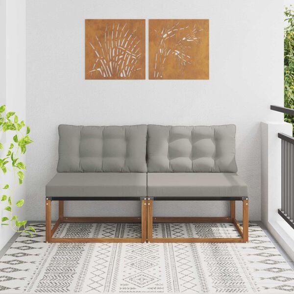 vidaXL 2 Kus Z&aacute;hradn&aacute; stredn&aacute; sedačka Pevn&eacute; ak&aacute;ciov&eacute; drevo Pr&iacute;rodn&aacute;