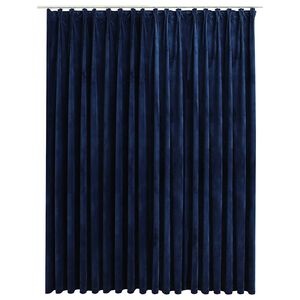 vidaXL Zatemňovac&iacute; z&aacute;ves s h&aacute;čikmi, zamat, tmavomodr&yacute; 290x245 cm
