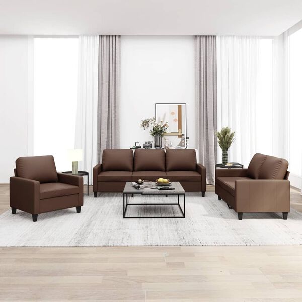 vidaXL 3-dielna sedacia s&uacute;prava s vank&uacute;&scaron;mi hned&aacute; umel&aacute; koža