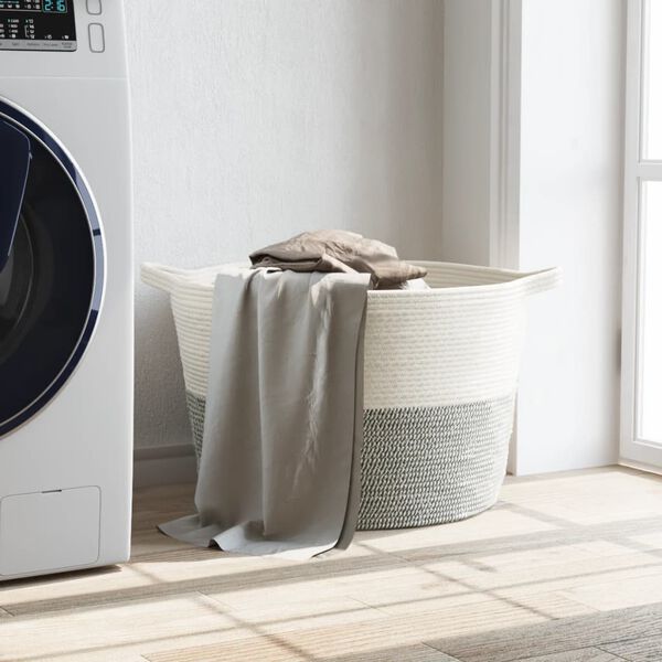 vidaXL K&ocirc;&scaron; na bielizeň siv&yacute; a biely &Oslash;60x36 cm bavlna