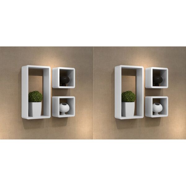 vidaXL Nástenné poličky v tvare kocky 6 ks biele