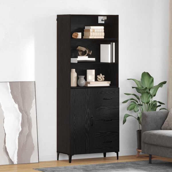 vidaXL Highboard Čierny dub 69,5 x 34 x 180 cm Kompozitn&eacute; drevo