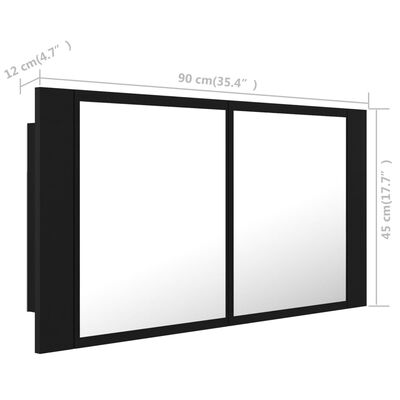 vidaXL LED kúpeľňová zrkadlová skrinka čierna 90x12x45 cm