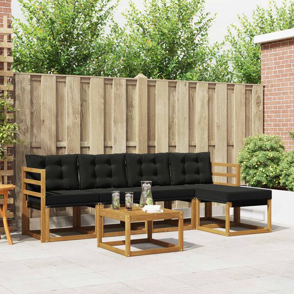 vidaXL Z&aacute;hradn&aacute; s&uacute;prava gaučov s vank&uacute;&scaron;om 6 pcs Pr&iacute;rodn&aacute; a čierna