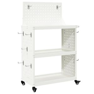 vidaXL Kovov&yacute; voz&iacute;k na n&aacute;radie s poličkou Biela 65 x 35 x 111 cm