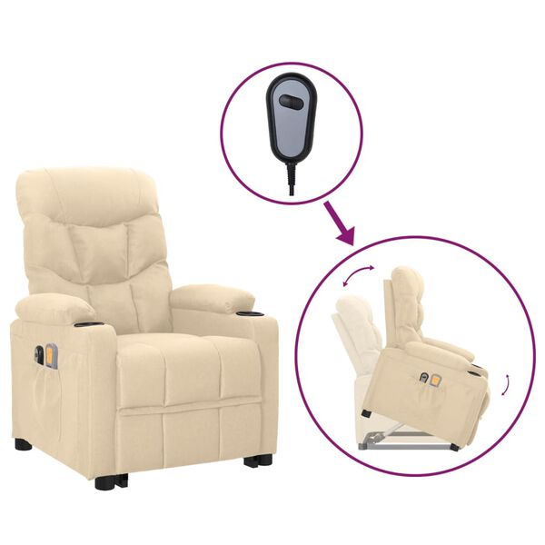 vidaXL Zdvíhacie masážne kreslo krémové látka