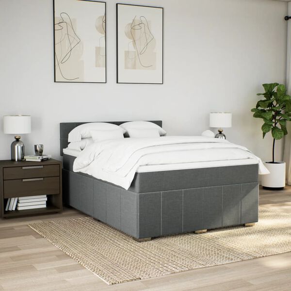 vidaXL Boxspring posteľ s matracom tmavosiv&aacute; 140x200 cm l&aacute;tka