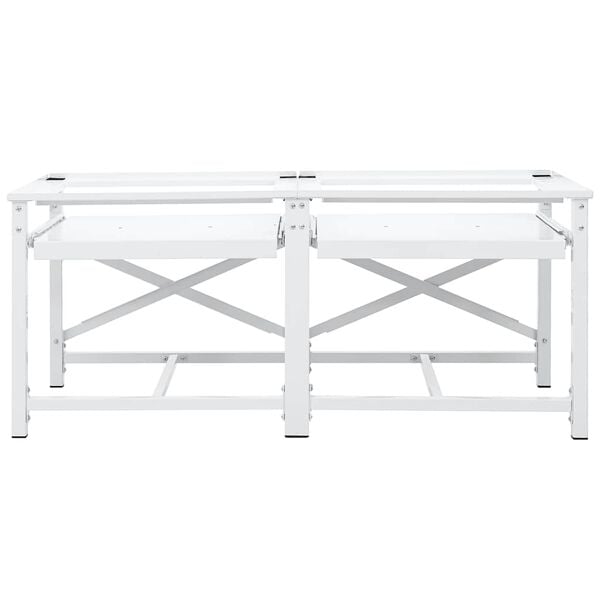 vidaXL Dvojit&yacute; podstavec pr&aacute;čky s v&yacute;suvn&yacute;mi policami biely