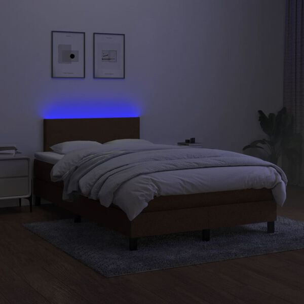 vidaXL Boxspring posteľ s matracom a LED tmavohned&aacute; 120x190 cm l&aacute;tka
