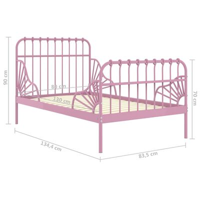 vidaXL Rozšíriteľný posteľný rám ružový kovový 80x130/200 cm