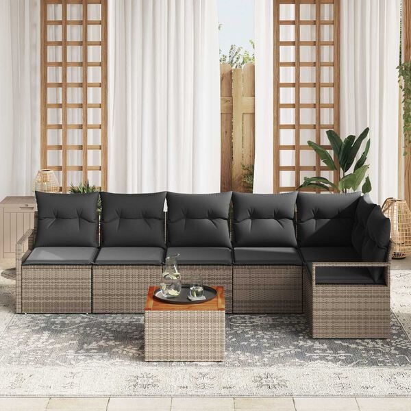 vidaXL S&uacute;prava z&aacute;hradn&yacute;ch pohoviek s &uacute;ložiskom 7 pcs Siv&aacute; polyratan