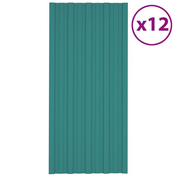 vidaXL Stre&scaron;n&eacute; panely 12 ks pozinkovan&aacute; oceľ zelen&eacute; 100x45 cm