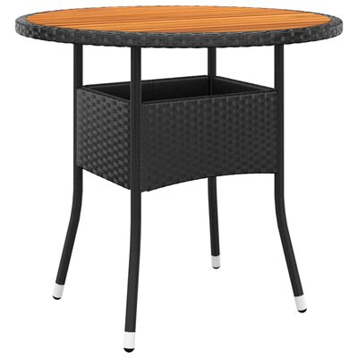 vidaXL Záhradný stôl Ø80x75 cm akáciové drevo a polyratan čierny