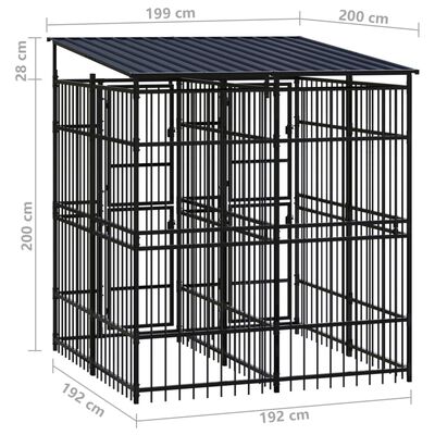 vidaXL Vonkajší koterec pre psov so strechou oceľ 3,69 m²