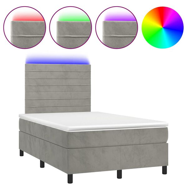 vidaXL Boxspring posteľ s matracom a LED, svetlosiv&aacute; 120x190 cm, l&aacute;tka