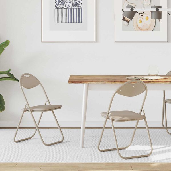 vidaXL Skladacia stolička 2 pcs Pieskov&aacute; 48 x 43,5 x 81 cm Umel&aacute; koža