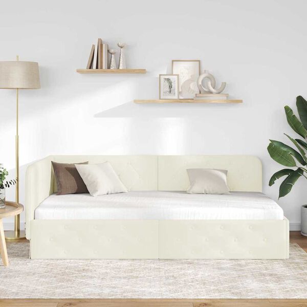 vidaXL Rohový rám postele s čelnou doskou Krémová 100 x 200 cm Zamat