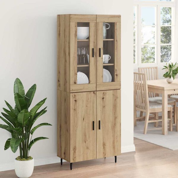vidaXL Highboard 2 pcs Remeseln&yacute; dub Drevovl&aacute;knit&aacute; doska a sklo
