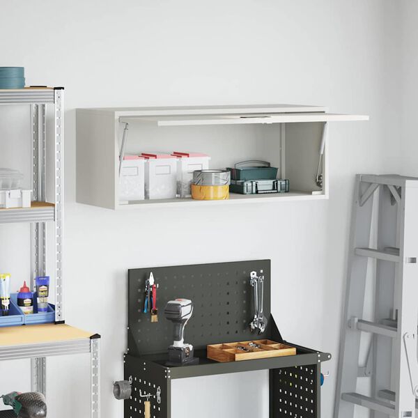 vidaXL N&aacute;stenn&aacute; skriňa do gar&aacute;že Biela 90 x 33 x 35 cm Pr&aacute;&scaron;kovan&aacute; oceľ