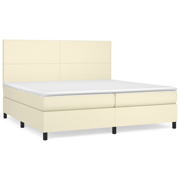 vidaXL Boxspring posteľ s matracom kr&eacute;mov&aacute; 200x200 cm umel&aacute; koža