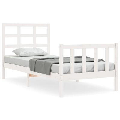 vidaXL Rám postele s čelom biely 90x190 cm masívne drevo