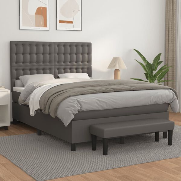 vidaXL Boxspring posteľ s matracom siv&aacute; 140x200 cm umel&aacute; koža