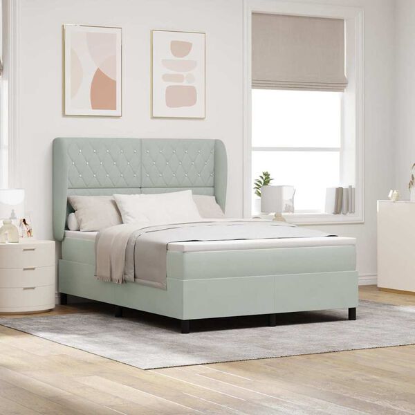 vidaXL Posteľ s pružinov&yacute;m r&aacute;mom Svetlosiv&aacute; 190 x 140 cm Polyester