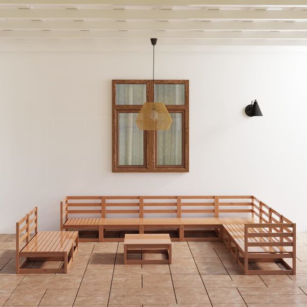 vidaXL 11-dielna záhradná sedacia súprava medovo-hnedá borovicový masív