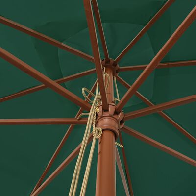 vidaXL Záhradný slnečník s drevenou tyčou zelený 300x300x273 cm