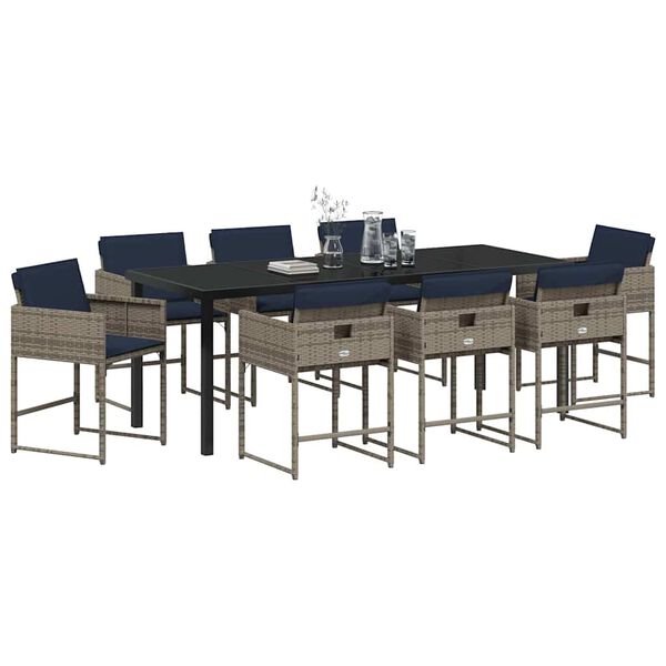 vidaXL Z&aacute;hradn&yacute; jed&aacute;lensk&yacute; set s vank&uacute;&scaron;om 9 pcs Siv&aacute; polyratan