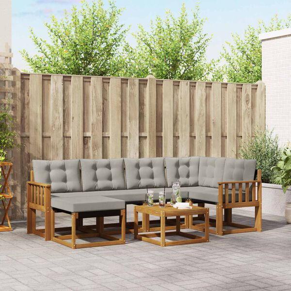 vidaXL Z&aacute;hradn&aacute; s&uacute;prava gaučov s vank&uacute;&scaron;om 7 pcs Pr&iacute;rodn&aacute; a svetlosiv&aacute;