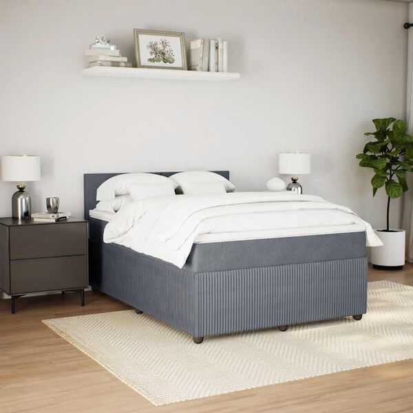 vidaXL Posteľn&yacute; r&aacute;m boxspring s matracom tmavosiv&yacute; 140x200 cm zamat