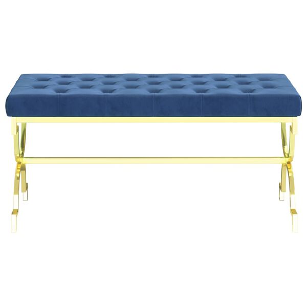 vidaXL Lavička 99 cm, modr&aacute;, zamat a nehrdzavej&uacute;ca oceľ