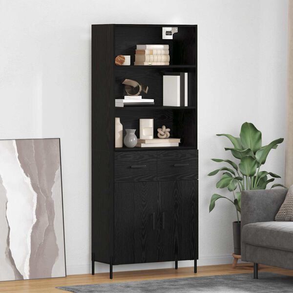 vidaXL Highboard Čierny dub 69,5 x 34 x 180 cm Kompozitn&eacute; drevo