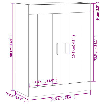vidaXL Nástenná skrinka hnedý dub 69,5x34x90 cm kompozitné drevo