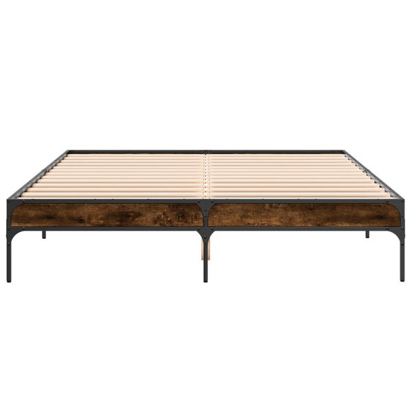 vidaXL Posteľn&yacute; r&aacute;m dymov&yacute; dub 150x200 cm kompozitn&eacute; drevo a kov