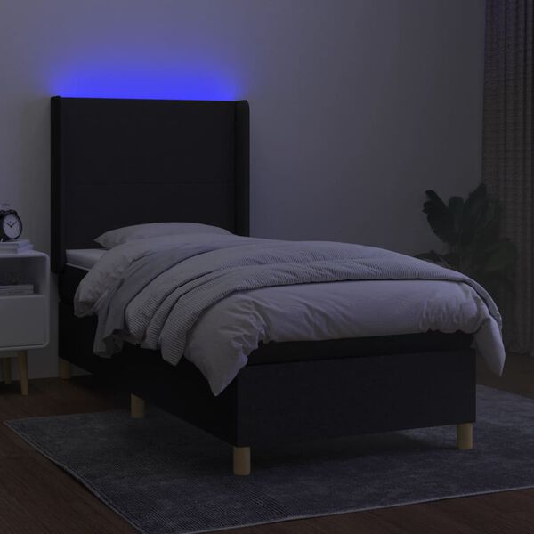 vidaXL Posteľ boxsping s matracom a LED čierna 90x200 cm l&aacute;tka