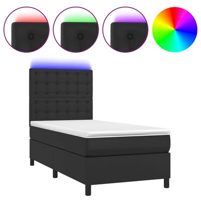 vidaXL Boxspring posteľ s matracom a LED čierna 90x190 cm umelá koža