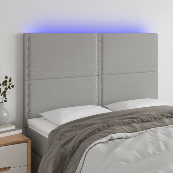 vidaXL Čelo postele s LED bledosiv&eacute; 147x16x118/128 cm l&aacute;tka