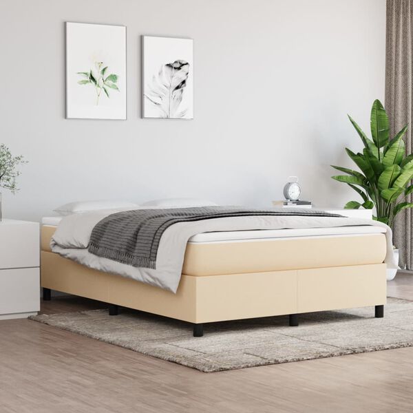vidaXL Posteľný rám boxspring s matracom krémový 140x200 cm látka