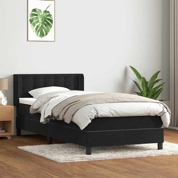 vidaXL Posteľn&yacute; r&aacute;m boxspring s matracom čierny 90x210 cm zamat