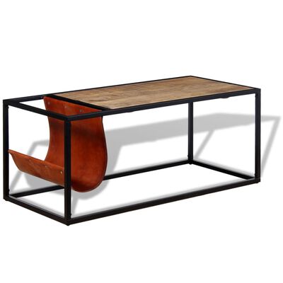 vidaXL Konferenčný stolík s držiakom na časopisy z pravej kože, 110x50x45 cm