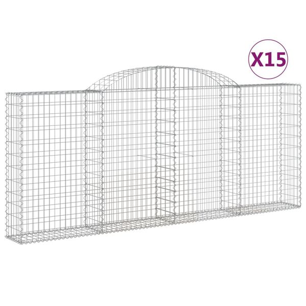vidaXL Obl&uacute;kov&eacute; gabionov&eacute; ko&scaron;e 15 ks 300x30x120/140 cm pozink. železo