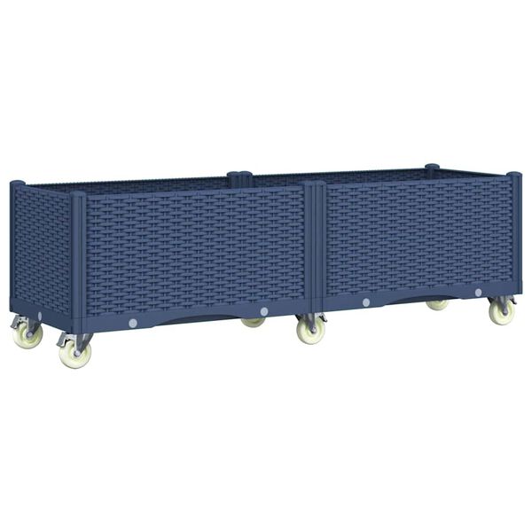vidaXL Z&aacute;hradn&yacute; kvetin&aacute;č s kolieskami modrosiv&yacute; 160x50x54 cm PP
