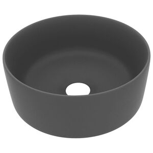 vidaXL Luxusn&eacute; um&yacute;vadlo, okr&uacute;hle, matn&eacute; tmavosiv&eacute; 40x15 cm, keramika